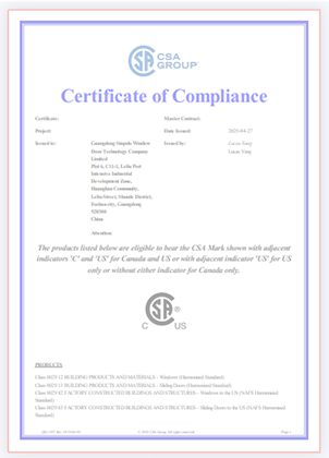 SINPOLO DOORS & WINKS logra una prestigiosa certificación CSA, fortaleciendo el cumplimiento global en los materiales de construcción